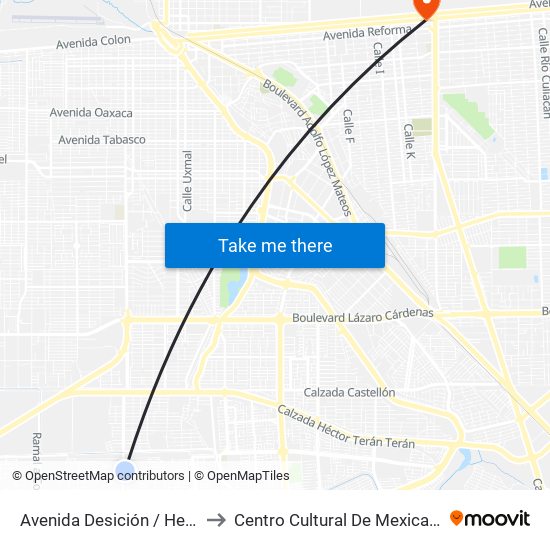 Avenida Desición / Heróico Colegio Militar to Centro Cultural De Mexicali, Seminario Diocesano map