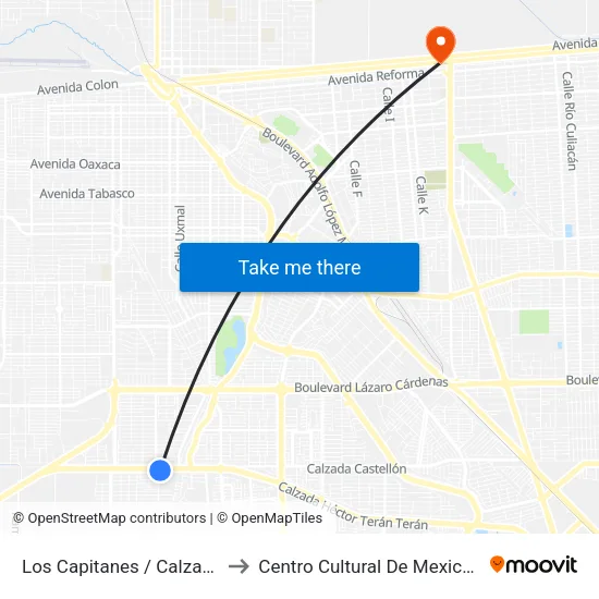 Los Capitanes / Calzada Héctor Terán Terán to Centro Cultural De Mexicali, Seminario Diocesano map