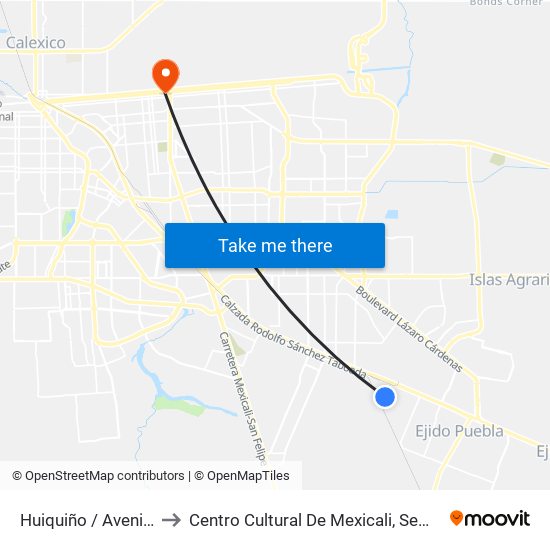 Huiquiño / Avenida Jalpan to Centro Cultural De Mexicali, Seminario Diocesano map