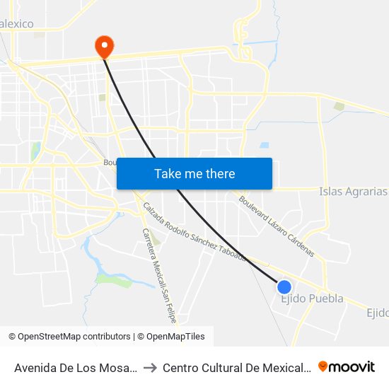 Avenida De Los Mosaicos / Tlaxcaltecas to Centro Cultural De Mexicali, Seminario Diocesano map