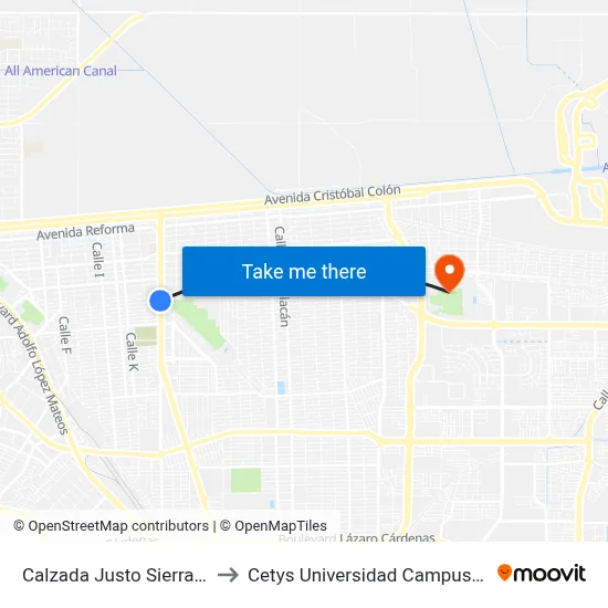 Calzada Justo Sierra, 950_1 to Cetys Universidad Campus Mexicali map