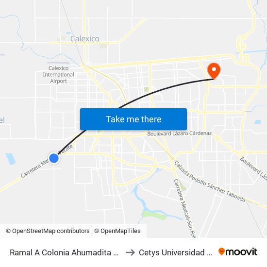 Ramal A Colonia Ahumadita / Calzada Esteban Cantú to Cetys Universidad Campus Mexicali map