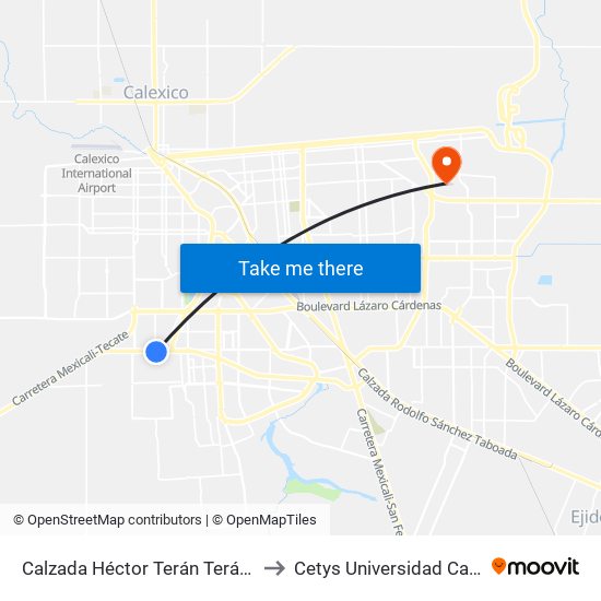 Calzada Héctor Terán Terán / Los Capitanes to Cetys Universidad Campus Mexicali map