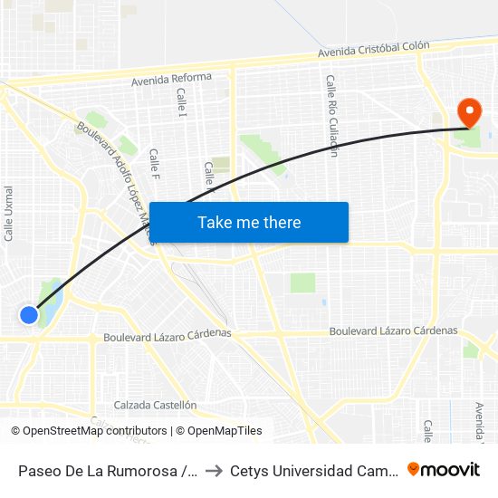 Paseo De La Rumorosa / De La Niebla to Cetys Universidad Campus Mexicali map