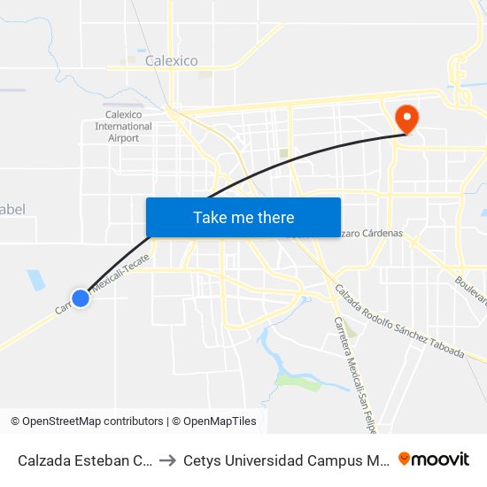 Calzada Esteban Cantú to Cetys Universidad Campus Mexicali map