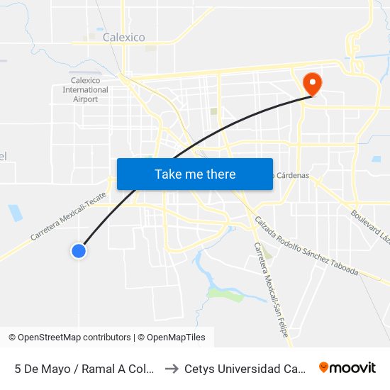 5 De Mayo / Ramal A Colonia Ahumadita to Cetys Universidad Campus Mexicali map