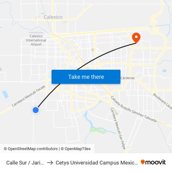 Calle Sur / Jarilla to Cetys Universidad Campus Mexicali map