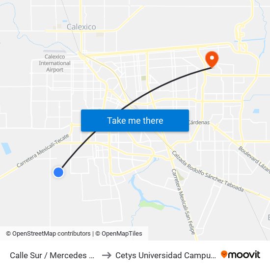 Calle Sur / Mercedes Placencia to Cetys Universidad Campus Mexicali map