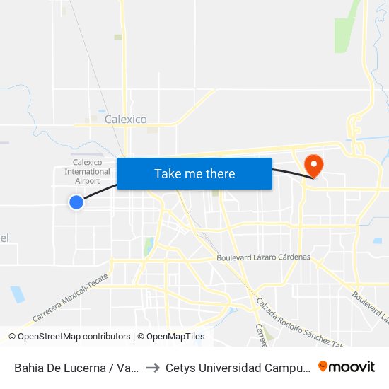 Bahía De Lucerna / Valle Verde to Cetys Universidad Campus Mexicali map