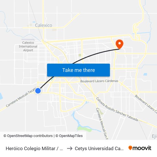 Heróico Colegio Militar / Ciudad Jiménez to Cetys Universidad Campus Mexicali map