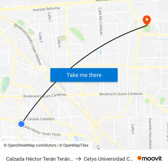 Calzada Héctor Terán Terán / Calzada Anáhuac to Cetys Universidad Campus Mexicali map