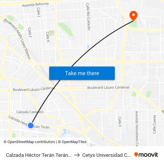 Calzada Héctor Terán Terán / Felipa De Arellano to Cetys Universidad Campus Mexicali map