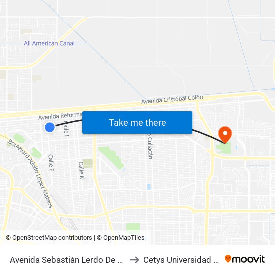 Avenida Sebastián Lerdo De Tejada / Guillermo Prieto to Cetys Universidad Campus Mexicali map