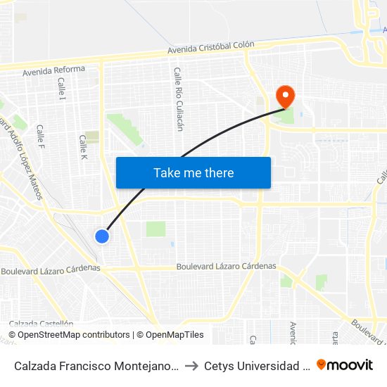 Calzada Francisco Montejano / Manuel Marín Capaceta to Cetys Universidad Campus Mexicali map