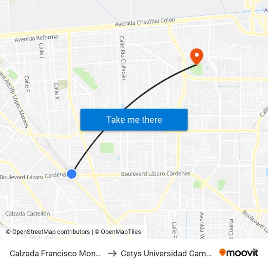 Calzada Francisco Montejano / Zita to Cetys Universidad Campus Mexicali map