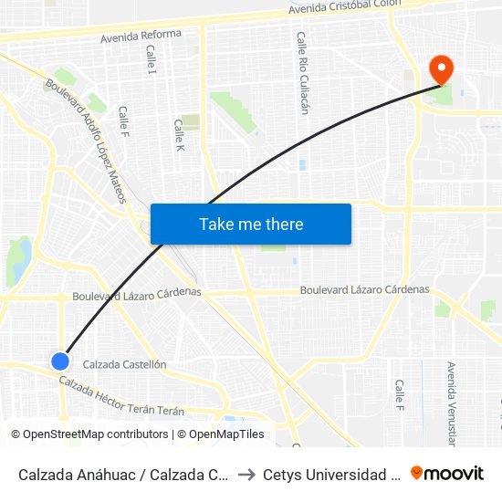 Calzada Anáhuac / Calzada Castellón O Islas Malvinas to Cetys Universidad Campus Mexicali map