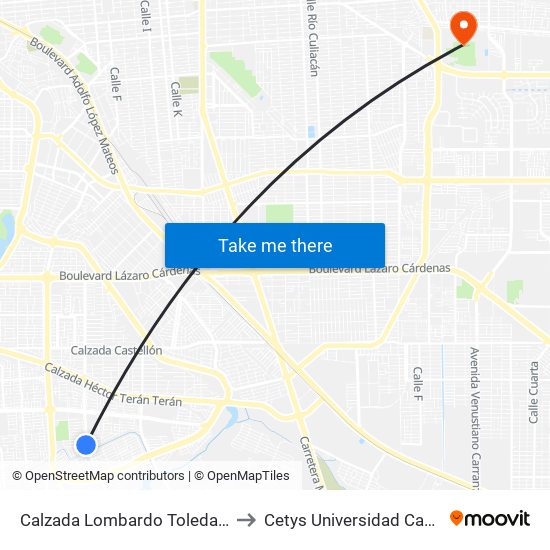 Calzada Lombardo Toledano / Futbolistas to Cetys Universidad Campus Mexicali map