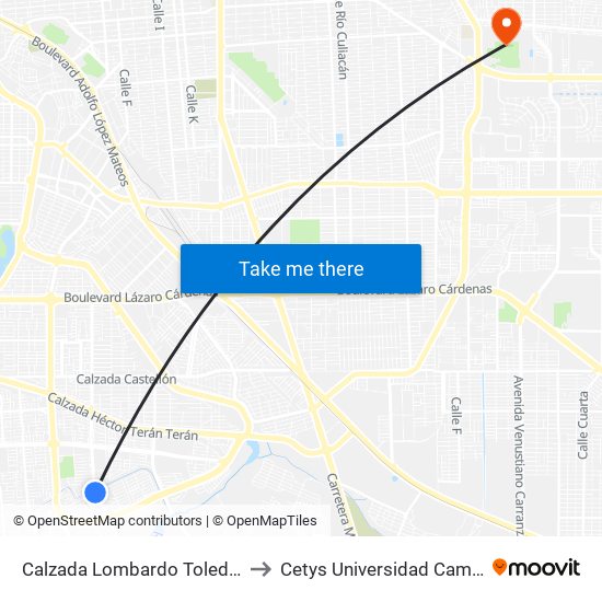 Calzada Lombardo Toledano / Caldera to Cetys Universidad Campus Mexicali map