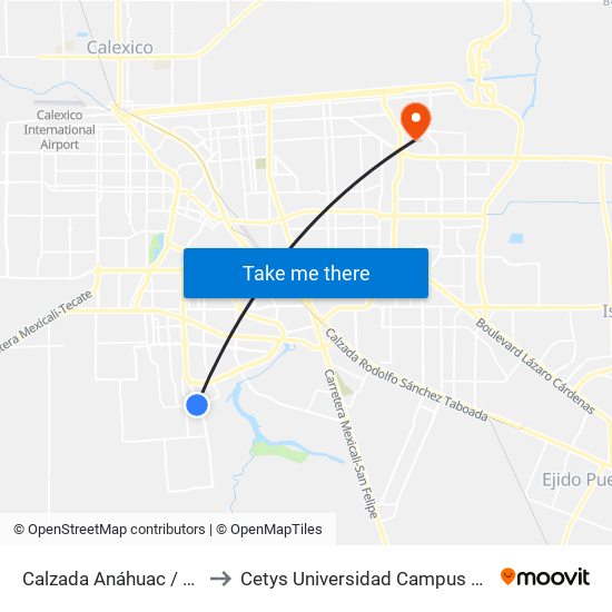 Calzada Anáhuac / Torino to Cetys Universidad Campus Mexicali map