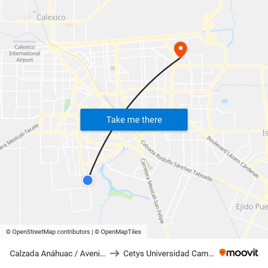 Calzada Anáhuac / Avenida Montalbo to Cetys Universidad Campus Mexicali map