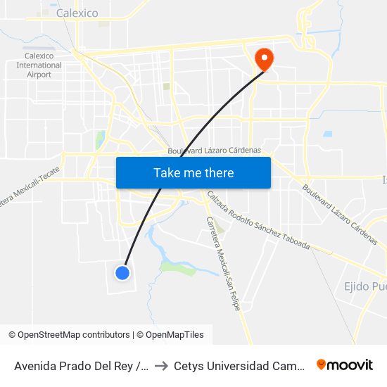 Avenida Prado Del Rey / Redondela to Cetys Universidad Campus Mexicali map