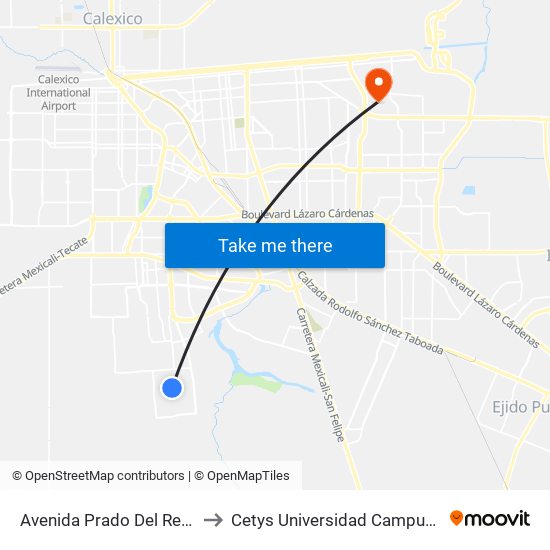 Avenida Prado Del Rey / Liesa to Cetys Universidad Campus Mexicali map