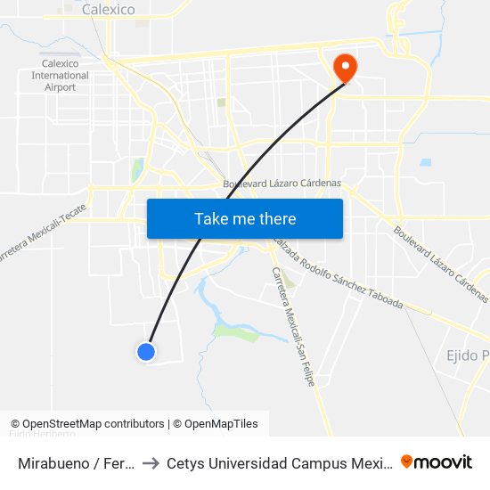 Mirabueno / Ferrol to Cetys Universidad Campus Mexicali map