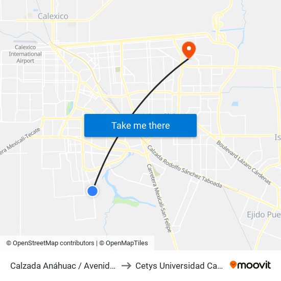Calzada Anáhuac / Avenida Arenas Del Rey to Cetys Universidad Campus Mexicali map