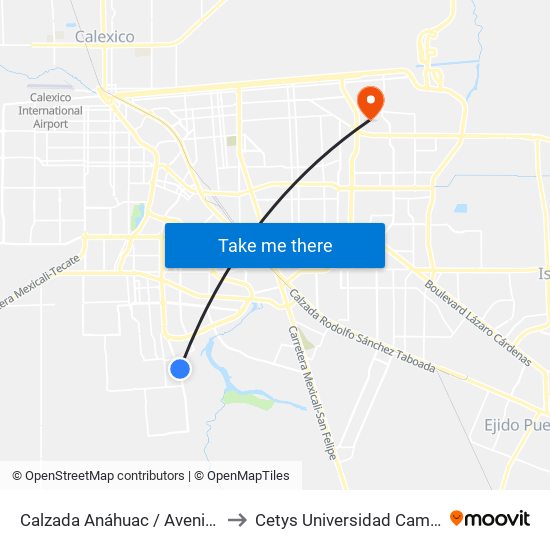 Calzada Anáhuac / Avenida Guadamur to Cetys Universidad Campus Mexicali map