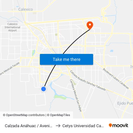 Calzada Anáhuac / Avenida Formentera to Cetys Universidad Campus Mexicali map