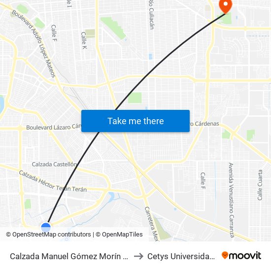 Calzada Manuel Gómez Morín / Calzada Lombardo Toledano to Cetys Universidad Campus Mexicali map