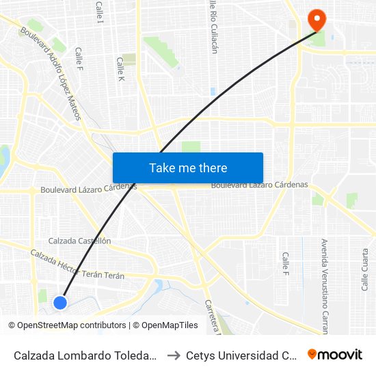 Calzada Lombardo Toledano / Juventud 2000 to Cetys Universidad Campus Mexicali map