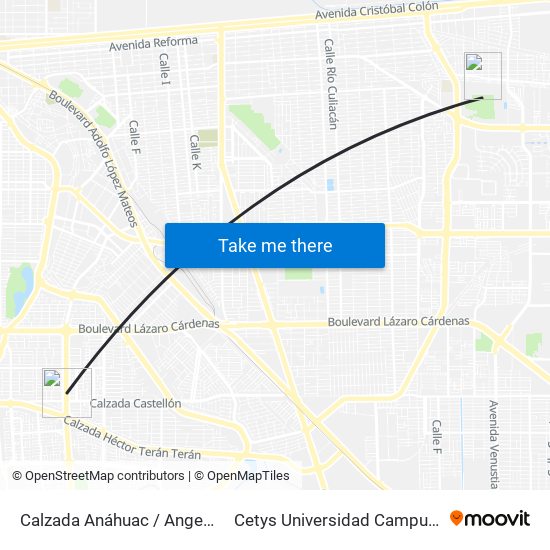 Calzada Anáhuac / Angel Vásquez to Cetys Universidad Campus Mexicali map