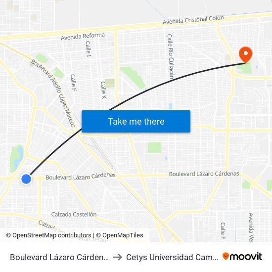 Boulevard Lázaro Cárdenas / Bal-Cach to Cetys Universidad Campus Mexicali map