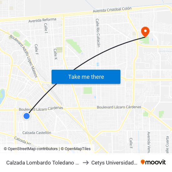 Calzada Lombardo Toledano / Avenida Eleno Hernández to Cetys Universidad Campus Mexicali map