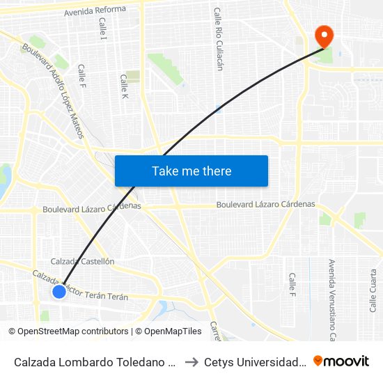 Calzada Lombardo Toledano / Avenida Hacienda Del Real to Cetys Universidad Campus Mexicali map