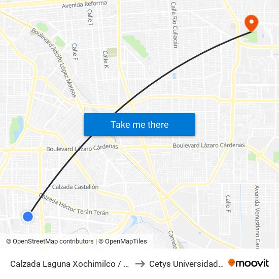 Calzada Laguna Xochimilco / Boulevard De Los Monarcas to Cetys Universidad Campus Mexicali map