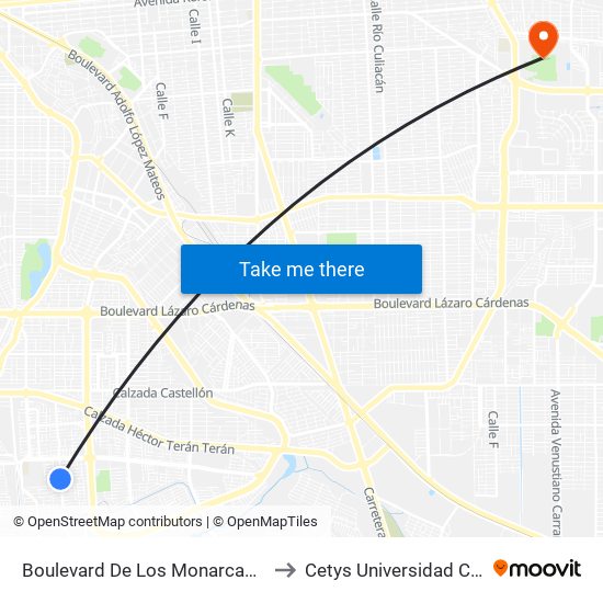 Boulevard De Los Monarcas / Leonardo Da Vinci to Cetys Universidad Campus Mexicali map