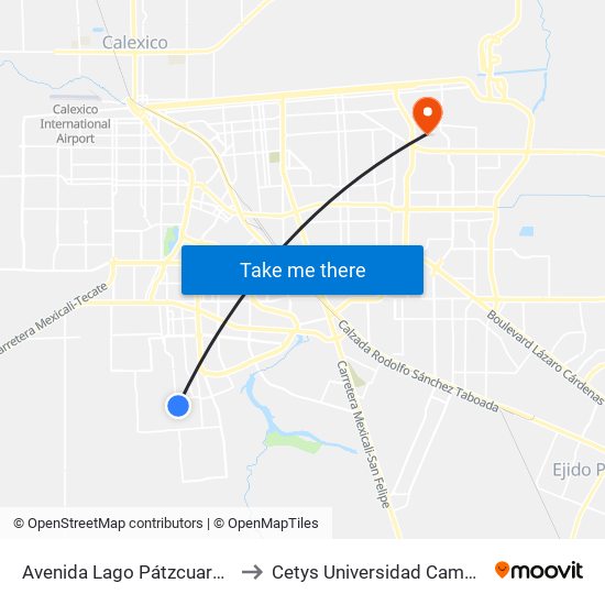 Avenida Lago Pátzcuaro / Segunda to Cetys Universidad Campus Mexicali map