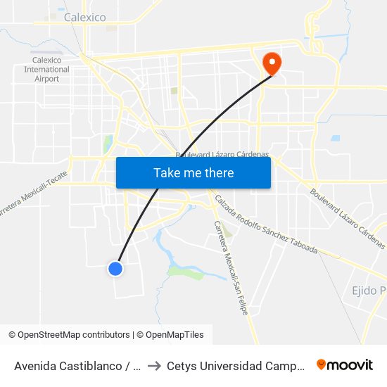 Avenida Castiblanco / Monforte to Cetys Universidad Campus Mexicali map