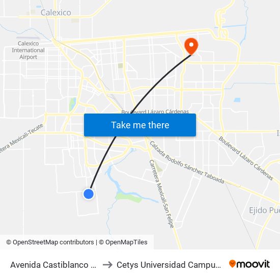 Avenida Castiblanco / Roncal to Cetys Universidad Campus Mexicali map