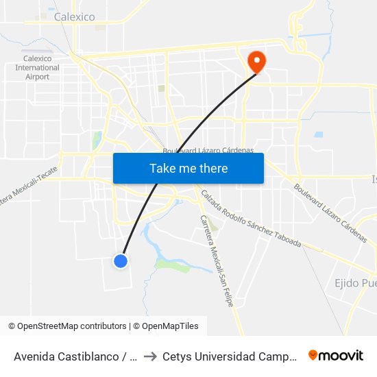 Avenida Castiblanco / Siqueiros to Cetys Universidad Campus Mexicali map