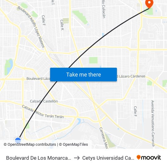 Boulevard De Los Monarcas / Avenida Pravia to Cetys Universidad Campus Mexicali map