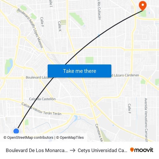 Boulevard De Los Monarcas / De Las Justas to Cetys Universidad Campus Mexicali map