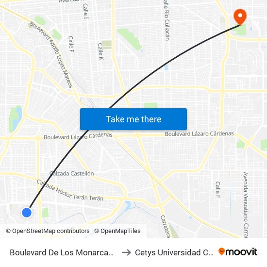 Boulevard De Los Monarcas / Leonardo Da Vinci to Cetys Universidad Campus Mexicali map