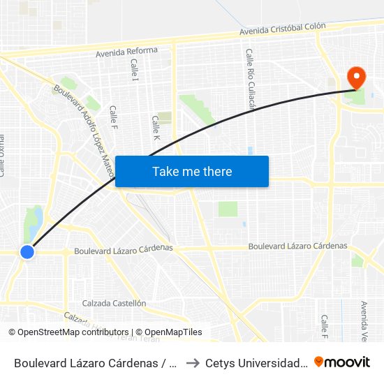Boulevard Lázaro Cárdenas / Calzada De Los Presidentes to Cetys Universidad Campus Mexicali map