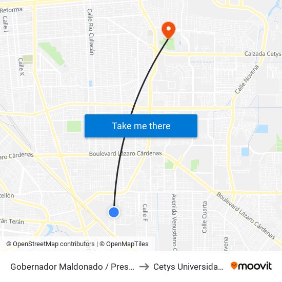 Gobernador Maldonado / Presa José María Morelos Y Pavón to Cetys Universidad Campus Mexicali map