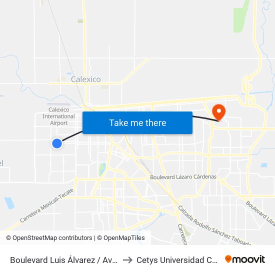 Boulevard Luis Álvarez / Avenida Tierra Blanca to Cetys Universidad Campus Mexicali map
