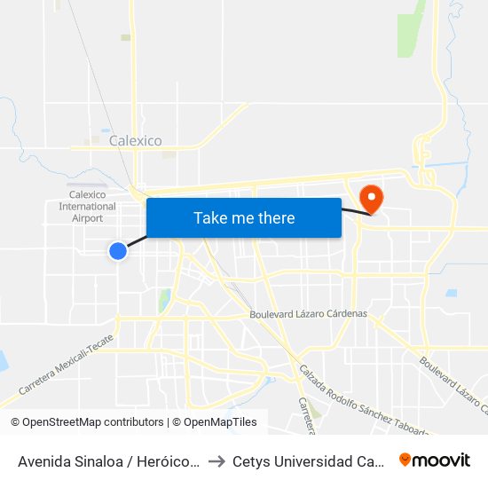 Avenida Sinaloa / Heróico Colegio Militar to Cetys Universidad Campus Mexicali map