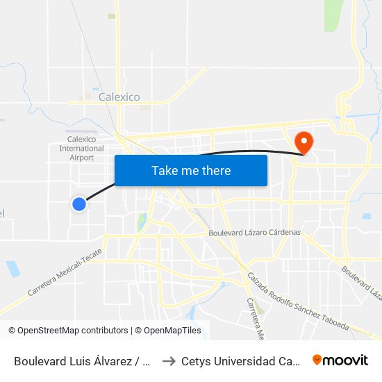 Boulevard Luis Álvarez / Avenida España to Cetys Universidad Campus Mexicali map